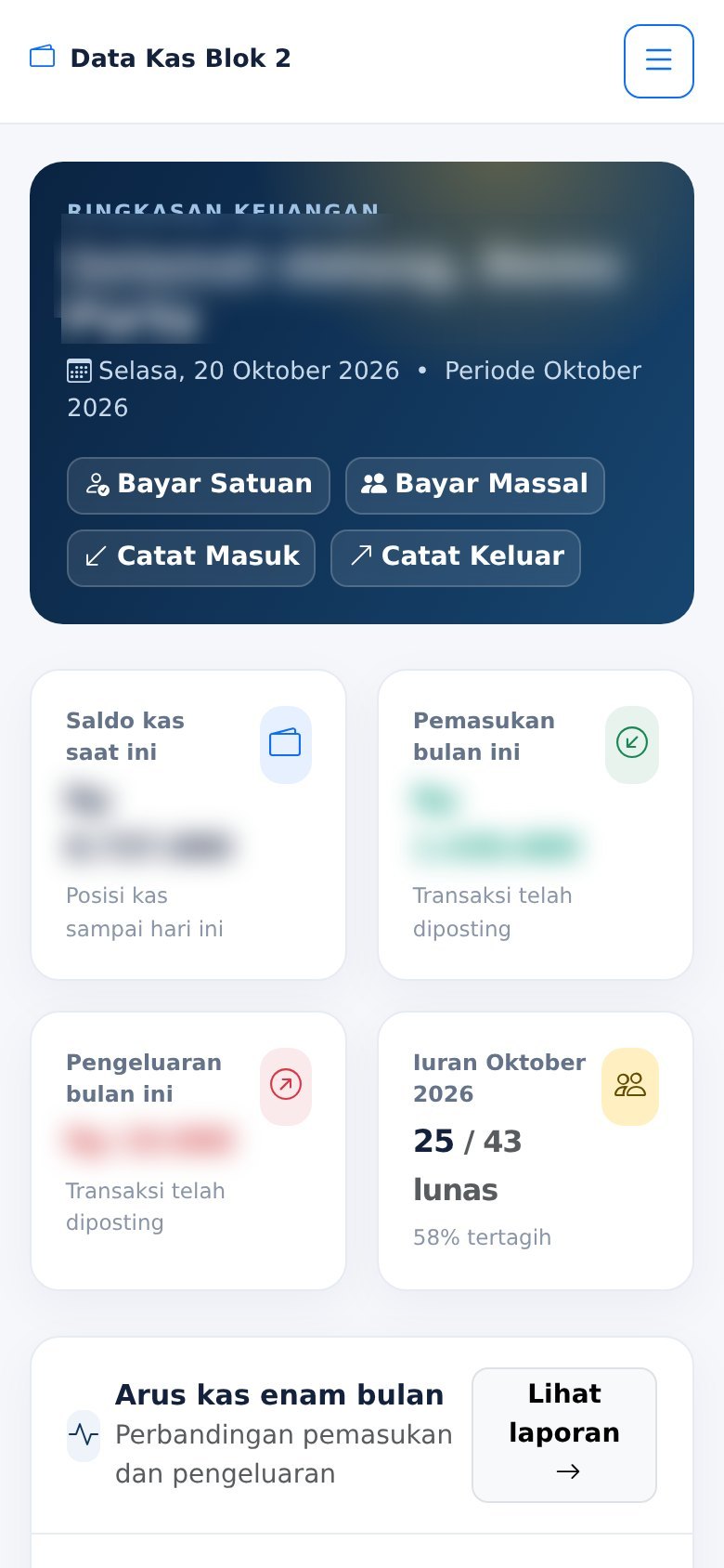 Portal Keuangan Daerah versi mobile — Dashboard kas — ringkasan periode