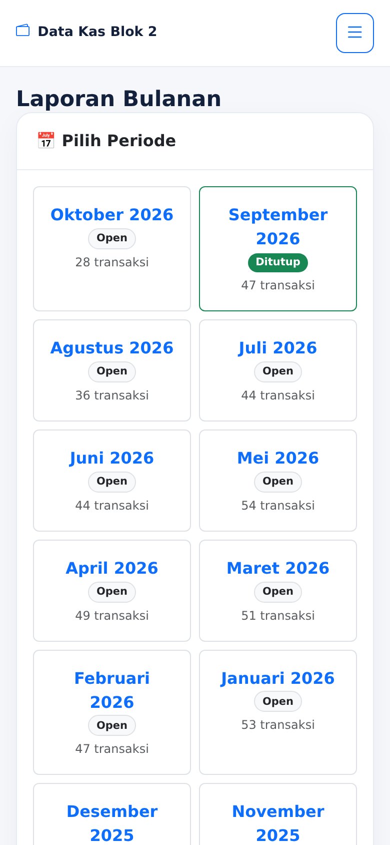 Portal Keuangan Daerah versi mobile — Laporan bulanan — pilih periode