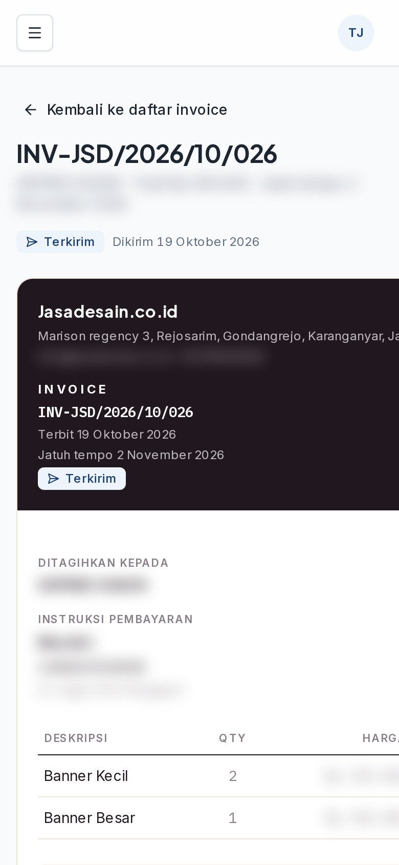 Invoice Manager versi mobile — Detail invoice — pratinjau tagihan