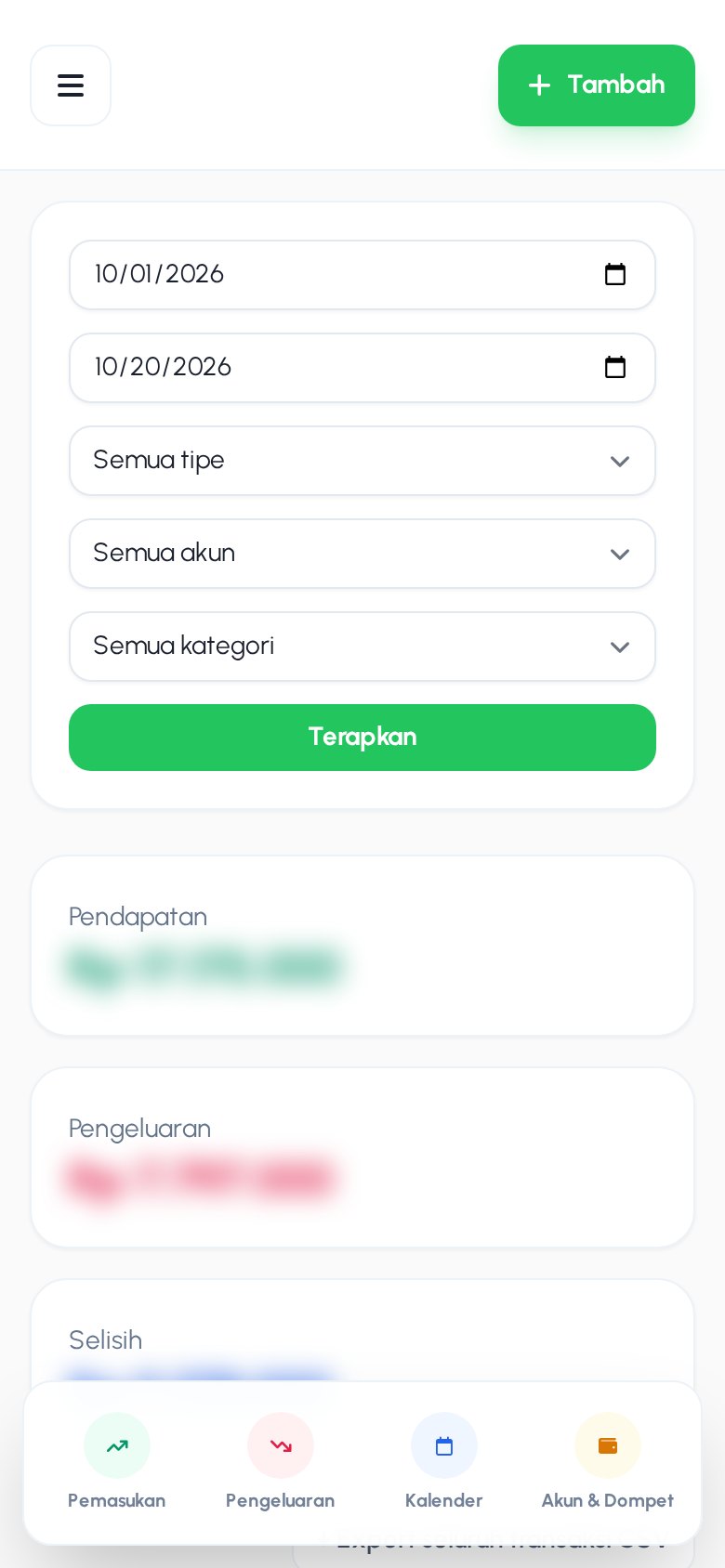 Keuanganku versi mobile — Laporan — rekap pemasukan & pengeluaran