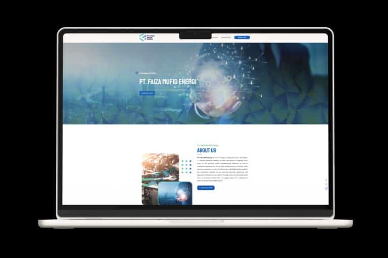 Modern corporate website showcasing PT. Faiza Muqid Energi energy solutions with a sleek digital design.