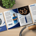 Creative company profile brochure showcasing digital branding and marketing services from GMD.