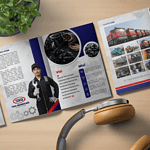 Creative auto company profile brochure designed for Tiga Berdikari Sejahtera.