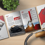 Excavator and construction equipment brochure with company profile and branding design for construction services.