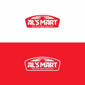 Logo design for AL'S MART grocery store with vibrant red and white branding.