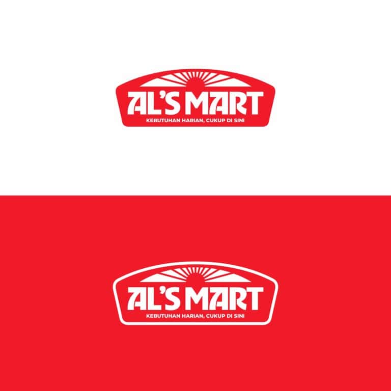 Logo design for AL'S MART grocery store with vibrant red and white branding.