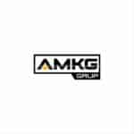 Modern AMKG Grupp logo design with black and yellow accents.