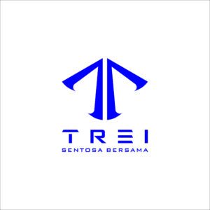Modern blue logo design for TREI Sentosa Bersama, a branding and graphic design company.