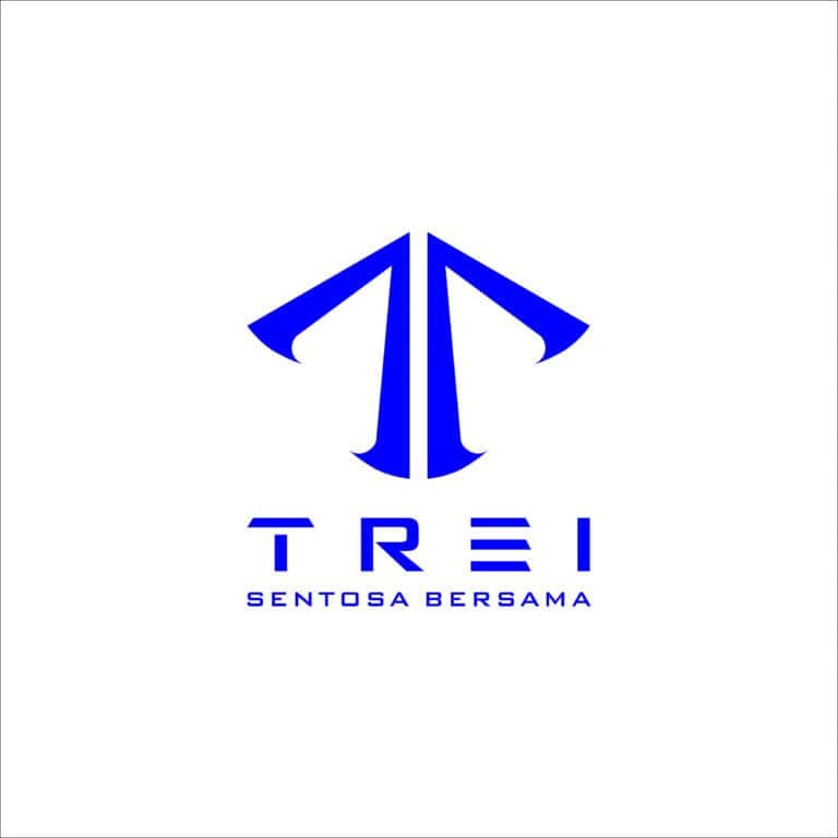 Modern blue logo design for TREI Sentosa Bersama, a branding and graphic design company.