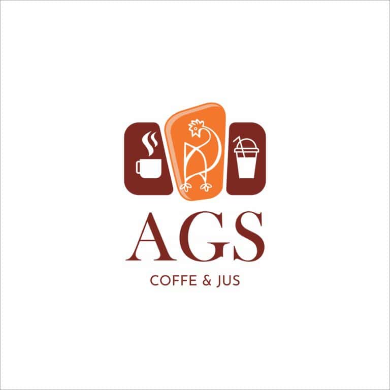 Elegant coffee and juice shop logo with a rooster icon and modern design elements.
