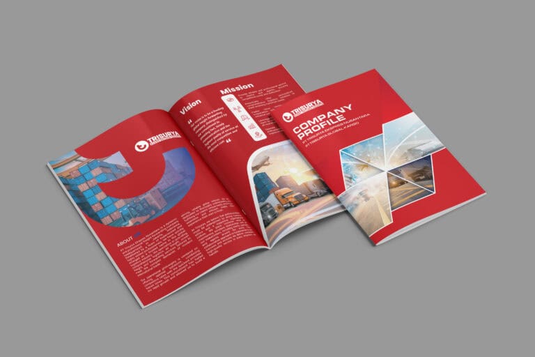 Professional corporate brochure design for company profile, logo, and website services.