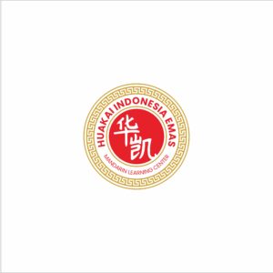 Stylized logo of Huakai Indonesia Emas Mandarin Learning Center with red Chinese characters and gold accents.