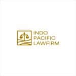 Elegant logo design for Indo Pacific Law Firm, featuring scales of justice in gold on white background.