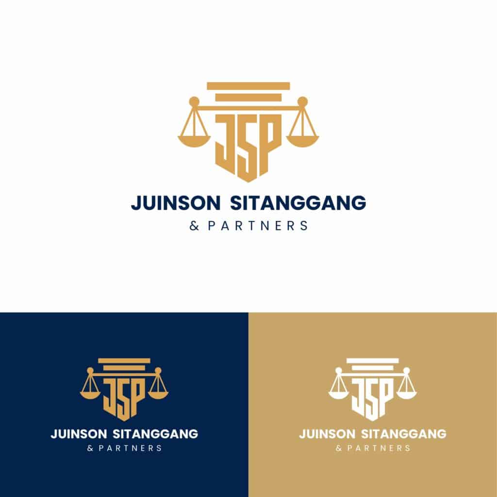 Law logo design with balance scales for law firm Juinson Sitanggang & Partners.