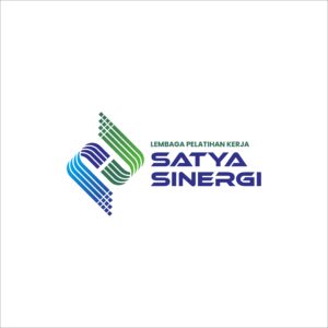 Creative logo design for Satya Sinergi's training organization, featuring modern colors and abstract shapes.