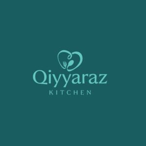 Delicious food logo design for Qiyaraz Kitchen with fork and spoon heart icon.