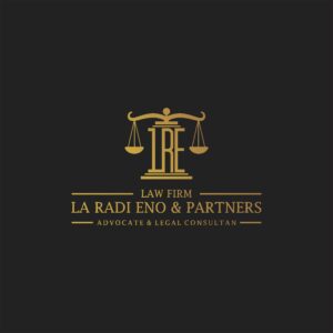 Elegant law firm logo with gold scales and initials on dark background.