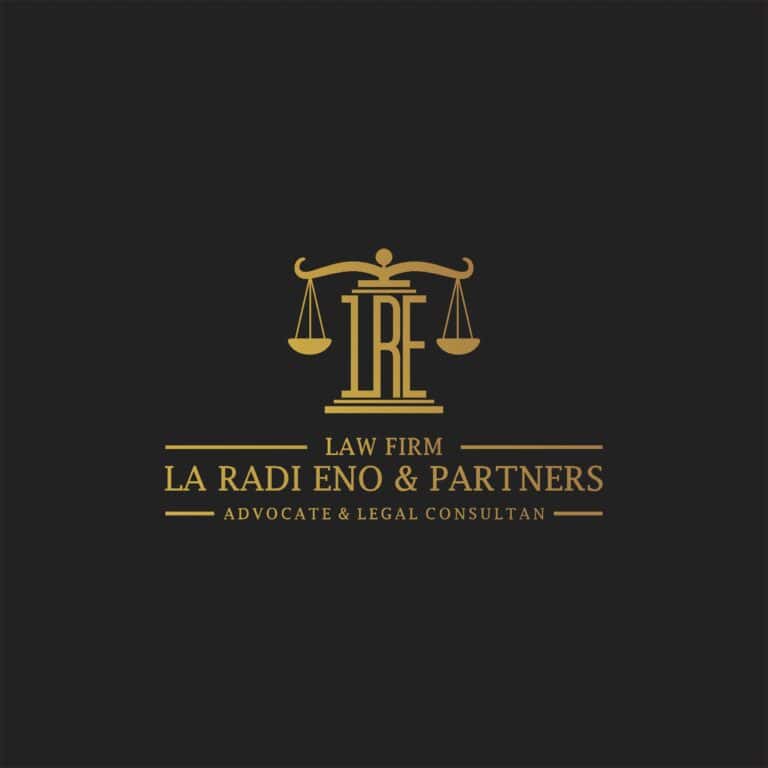 Elegant law firm logo with gold scales and initials on dark background.